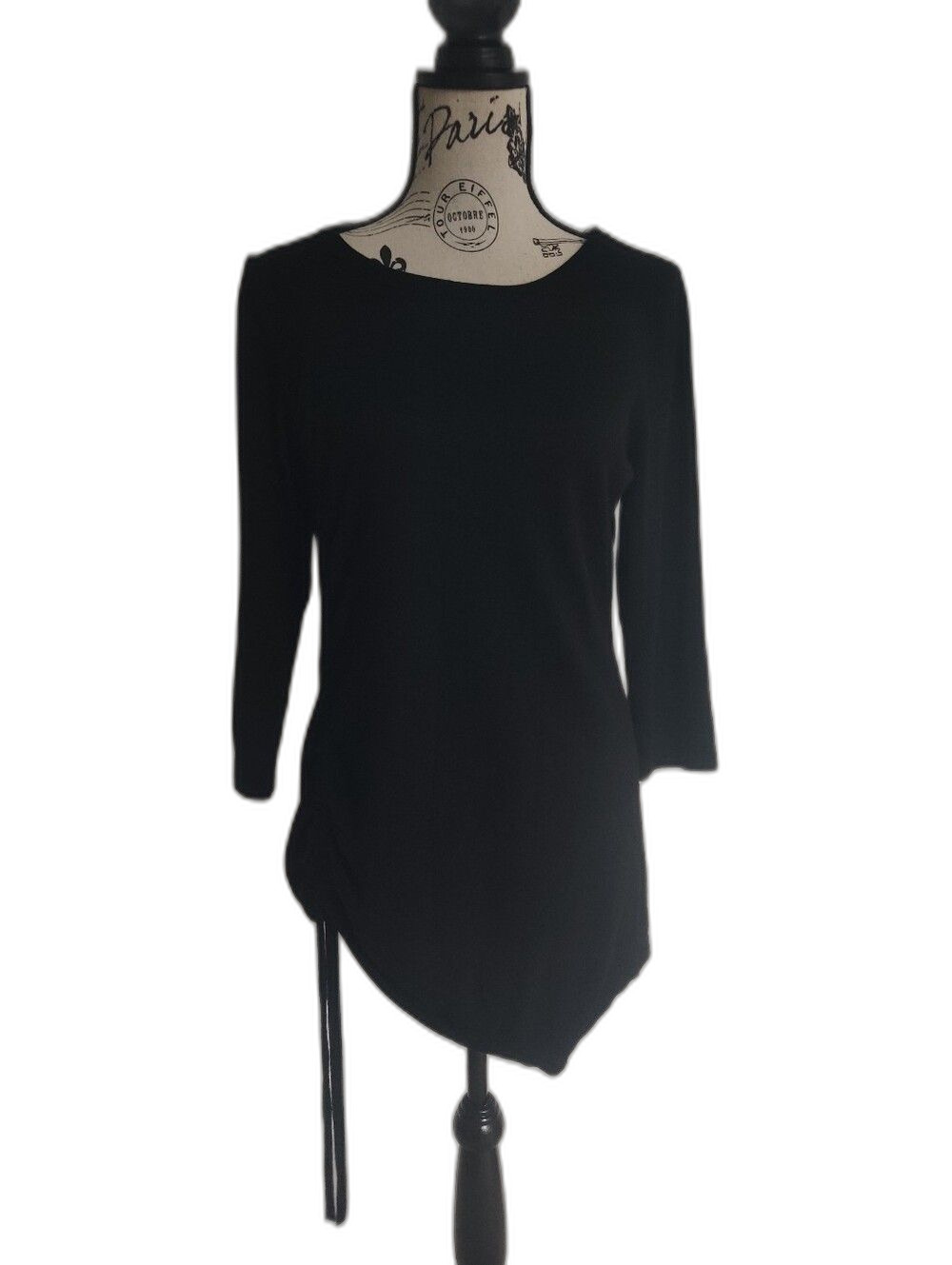 Belk New Directions Black Scoop Neck Asymmetric Ruched Tunic Fall Sweater_Medium